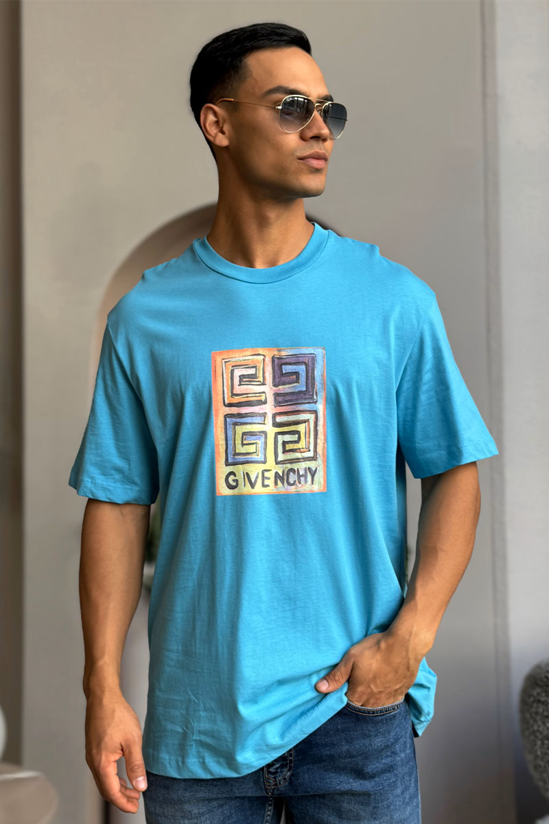 Givenchy Голубая оверсайз футболка 4G Sun Print
