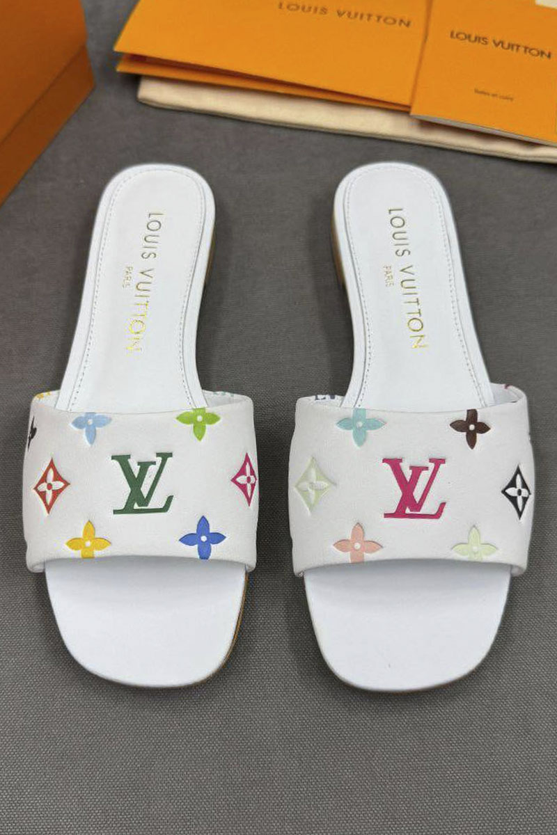 Lоuis Vuittоn Женские кожаные шлёпанцы Takashi Murakami Multicolore premium