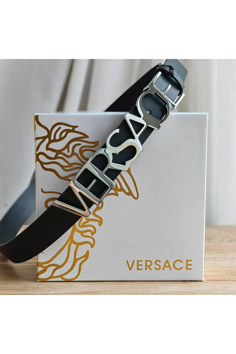 Versace Кожаный чёрный ремень (длина 90 / 95 см)