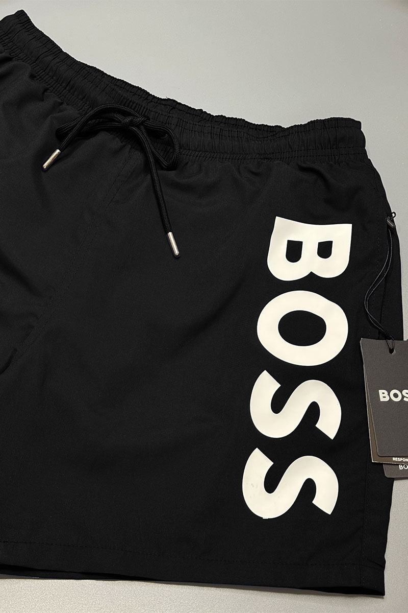 Hugо Воss Мужские чёрные шорты logo-print 
