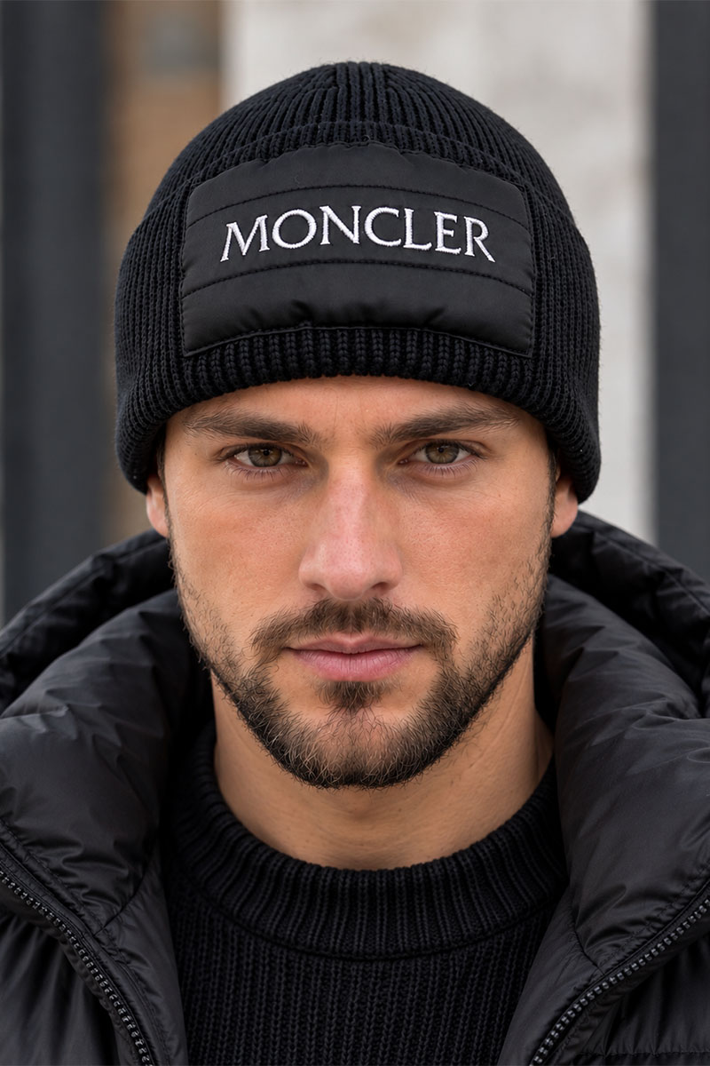 Moncler Мужская брендовая шапка чёрного цвета