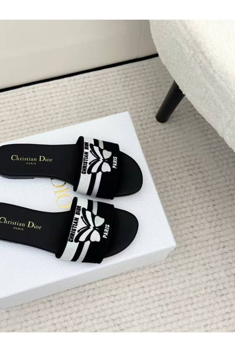 Dior Женские чёрные шлёпанцы Premium