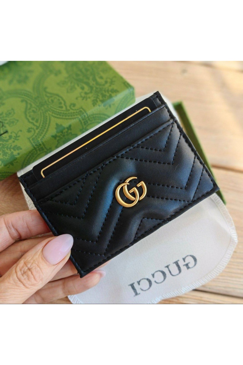 Gucci Кожаный чёрный кардхолдер GG logo-plaque 10x7 см - Black