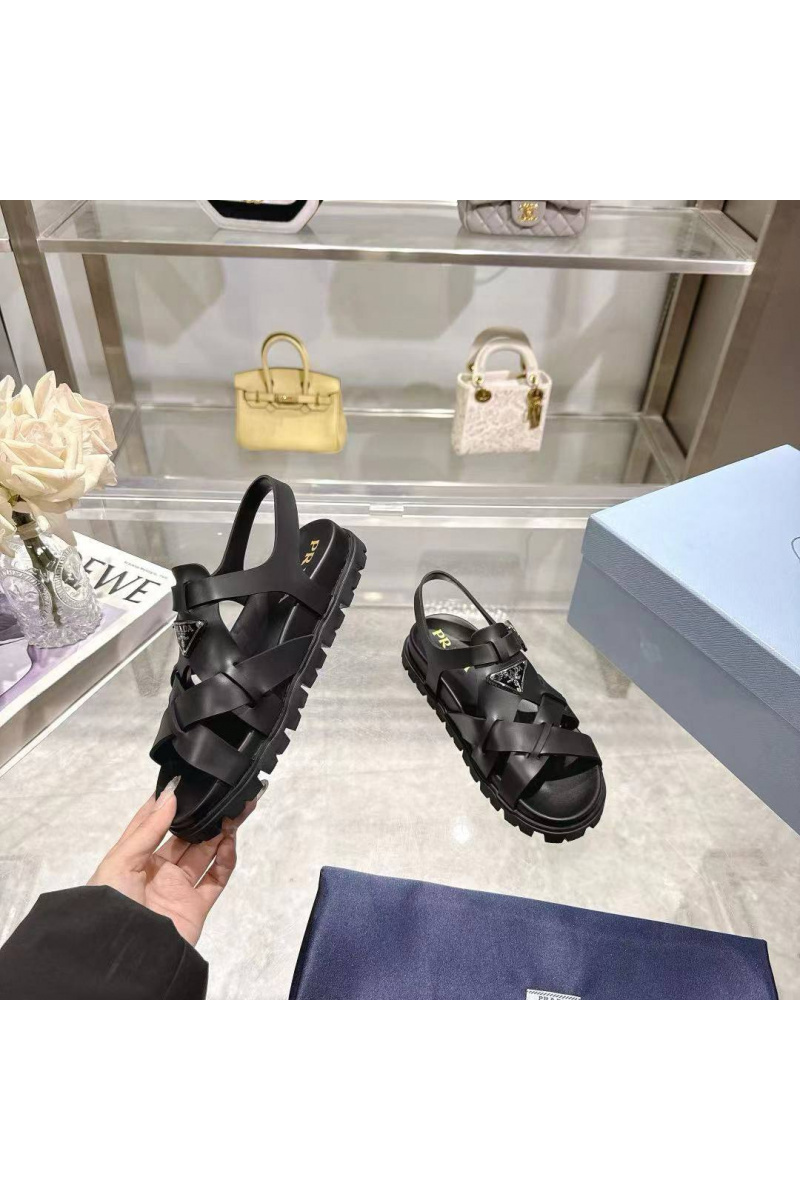 Prada Женские кожаные сандалии Monolith - Black