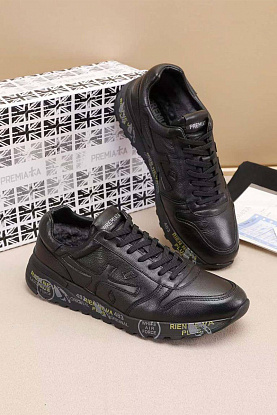 Кожаные кроссовки с мехом low-top - Black
