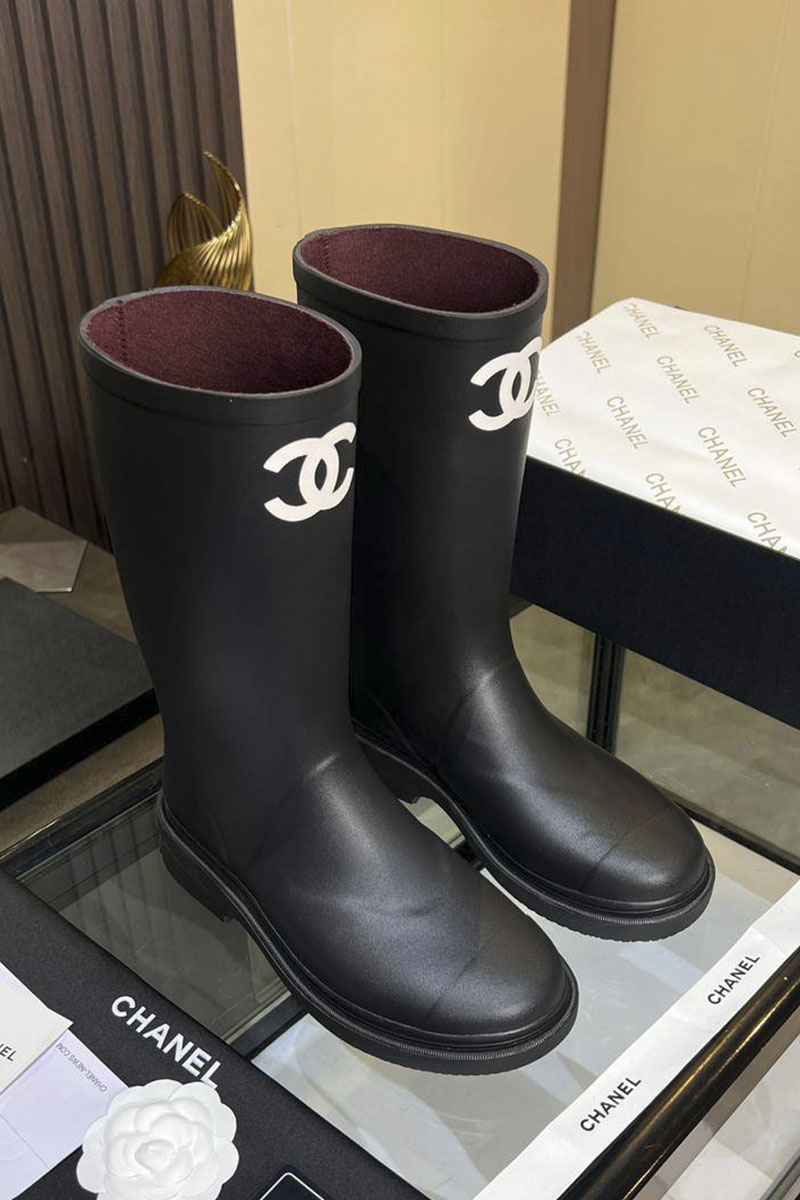 Chаnеl Женские резиновые сапоги чёрного цвета
