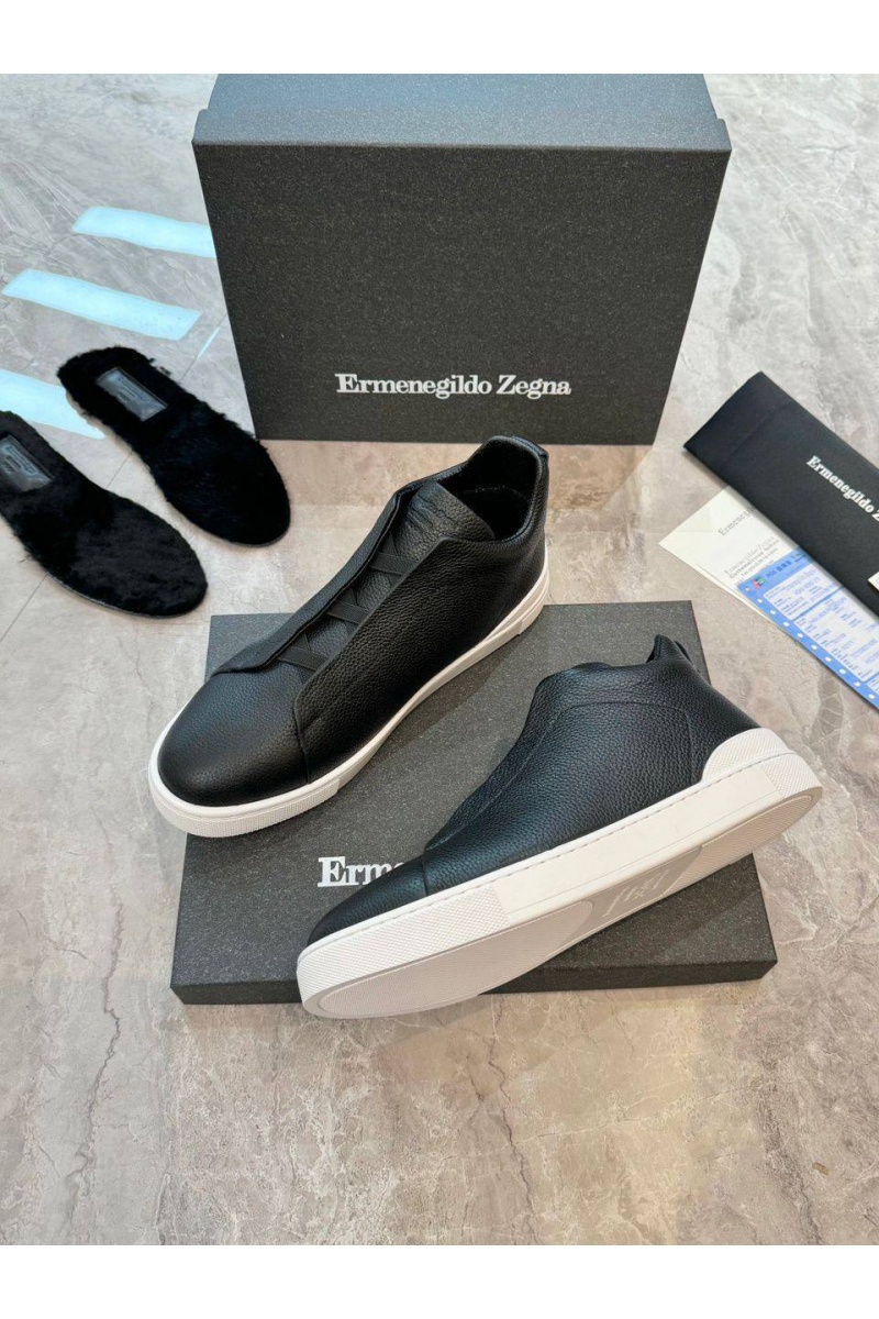 Zegna Кроссовки с мехом Triple Stitch - Black