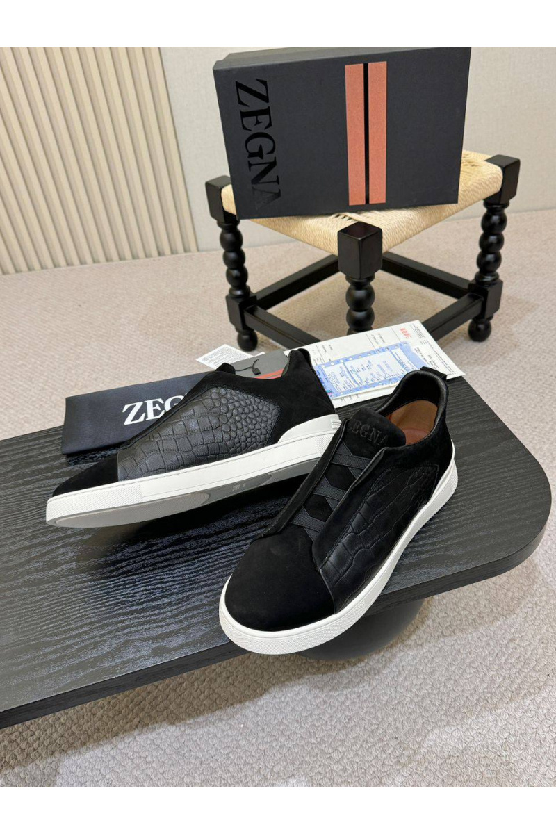 Zegna Мужские кроссовки Triple Stitch Alligator - Black