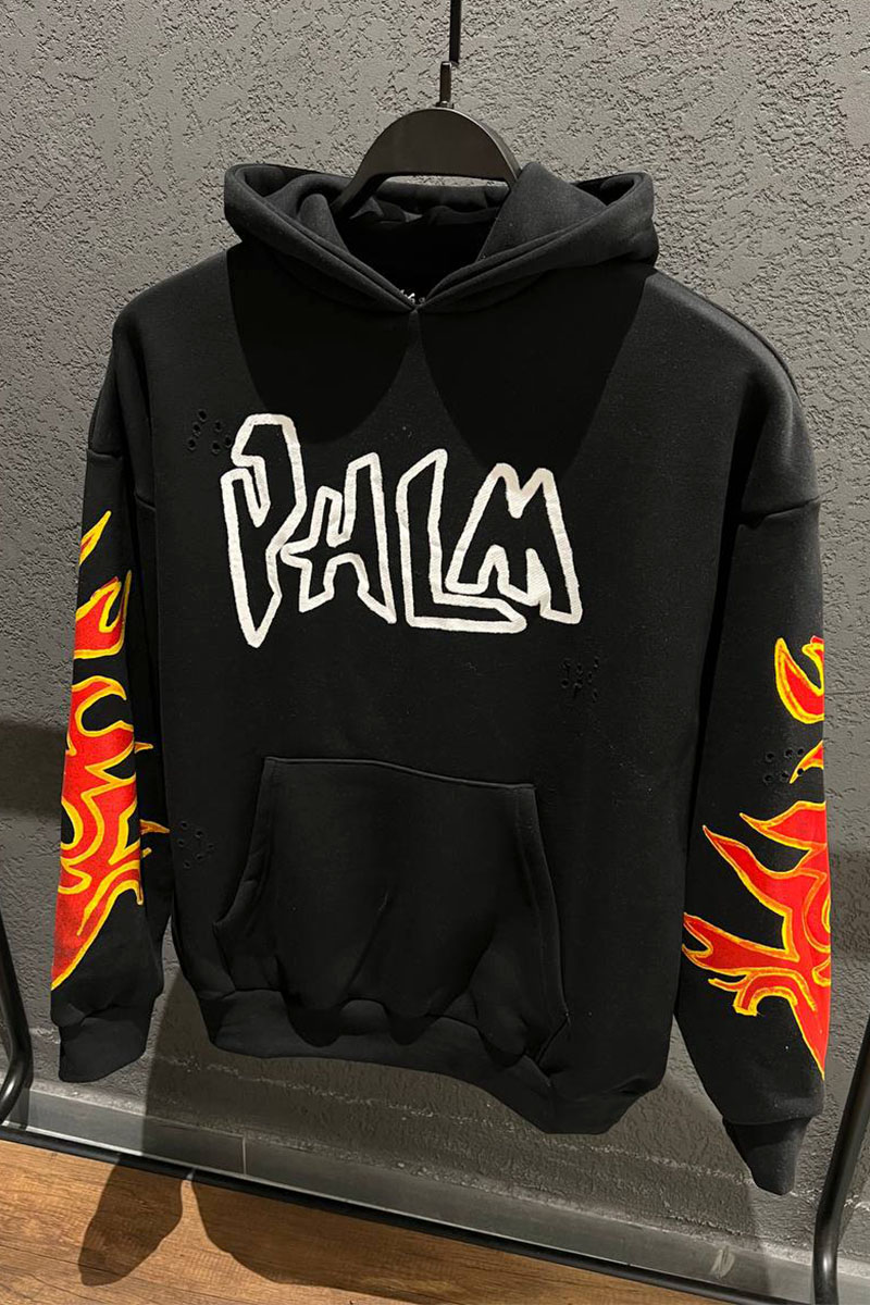 Palm Angels Чёрное худи Graffiti Flames logo-print