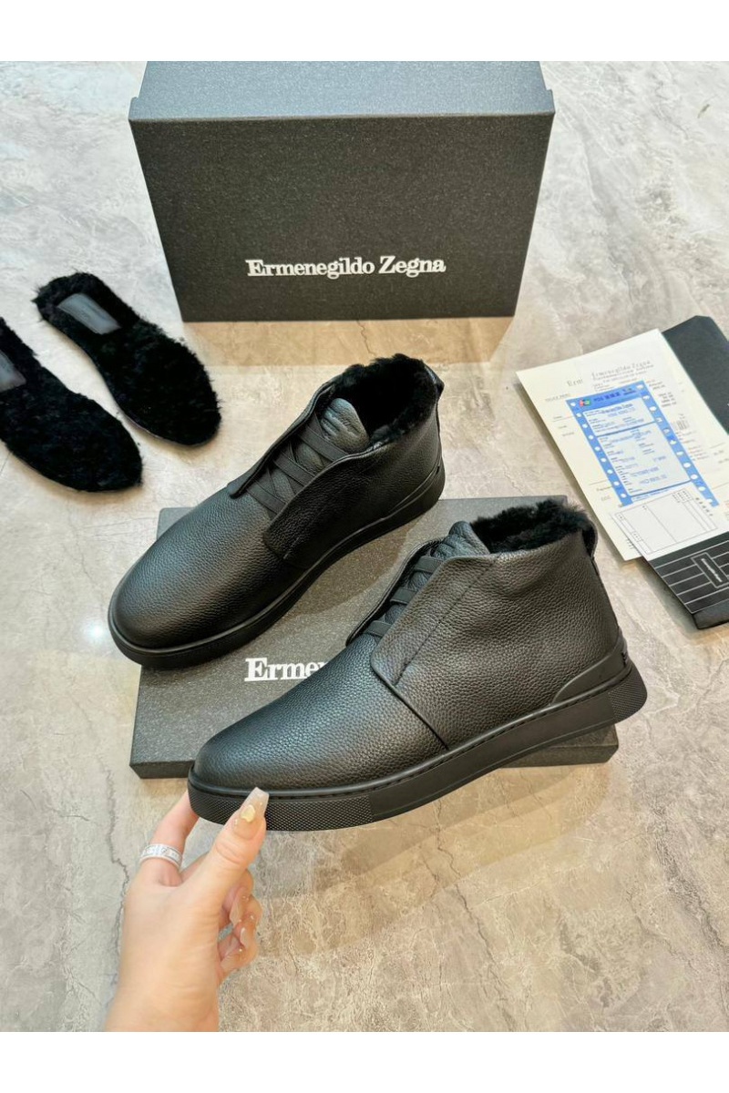 Zegna Кроссовки с мехом Triple Stitch - Black