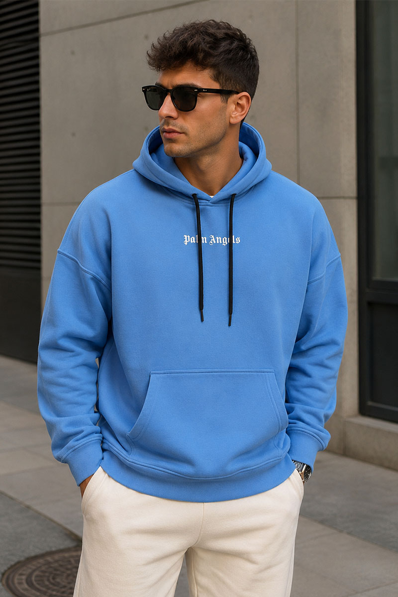 Palm Angels Голубое оверсайз худи Classic logo-print