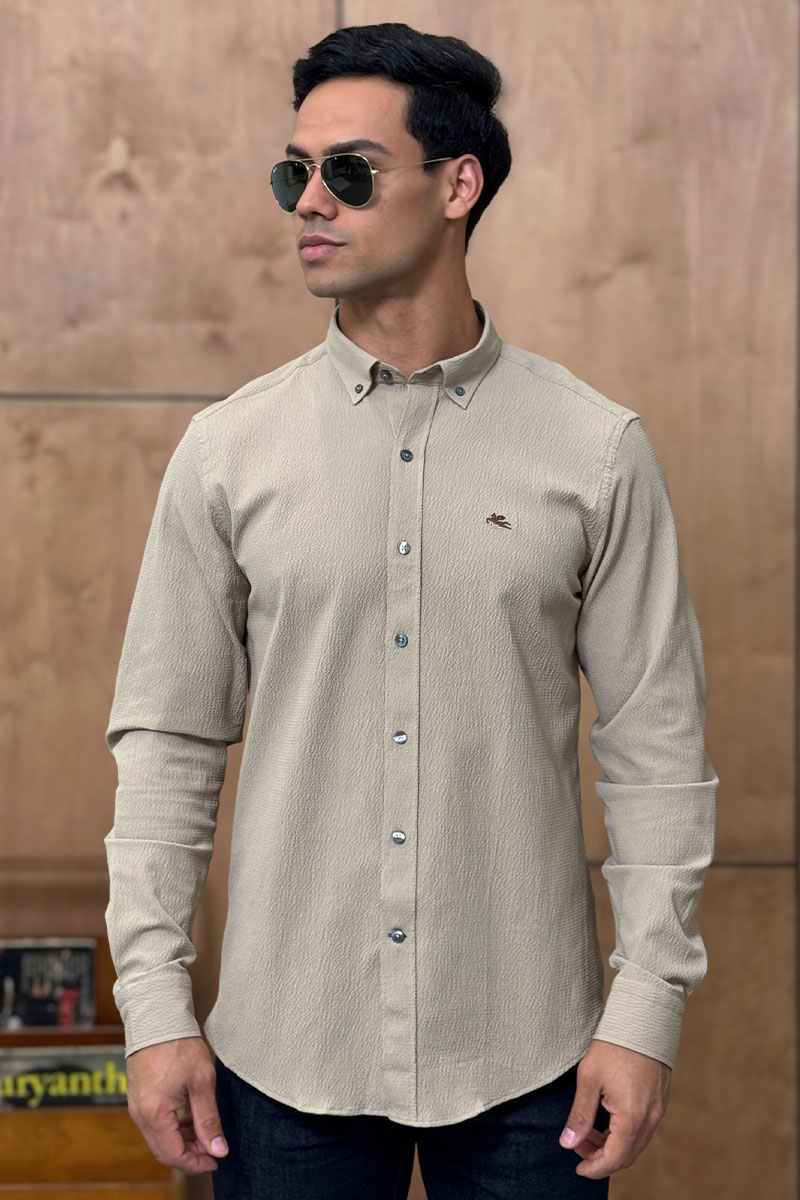 Etro Мужская тёмно-бежевая рубашка Pegasus logo