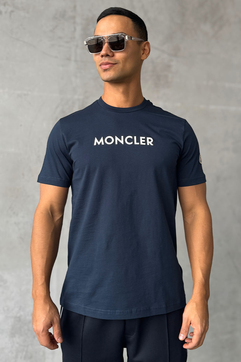 Moncler Мужская футболка logo-patch - Navy