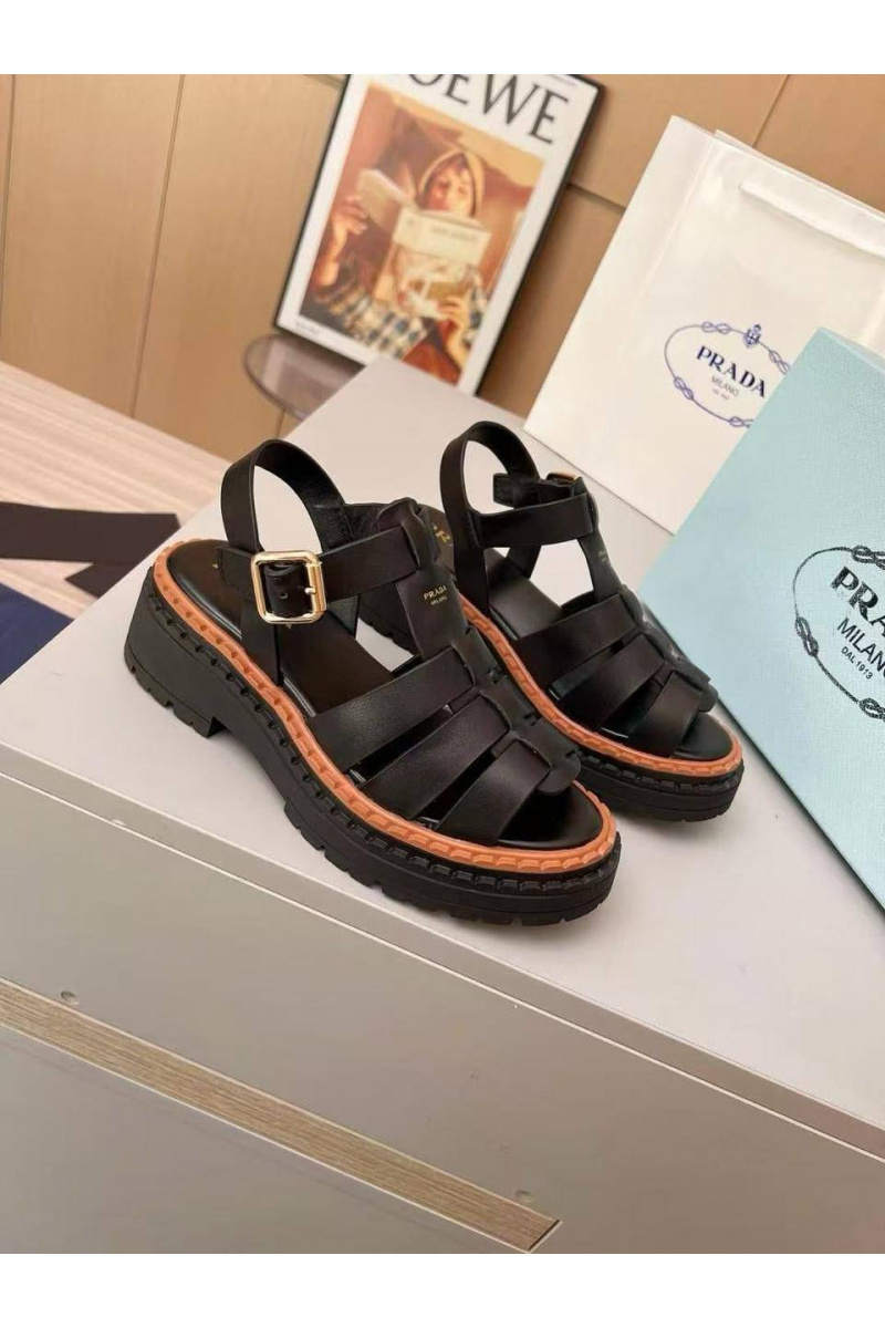 Prada Женские кожаные сандалии на платформе Fisherman