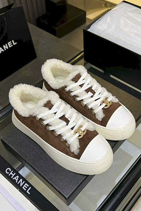 Женские замшевые кроссовки с мехом premium - Chestnut
