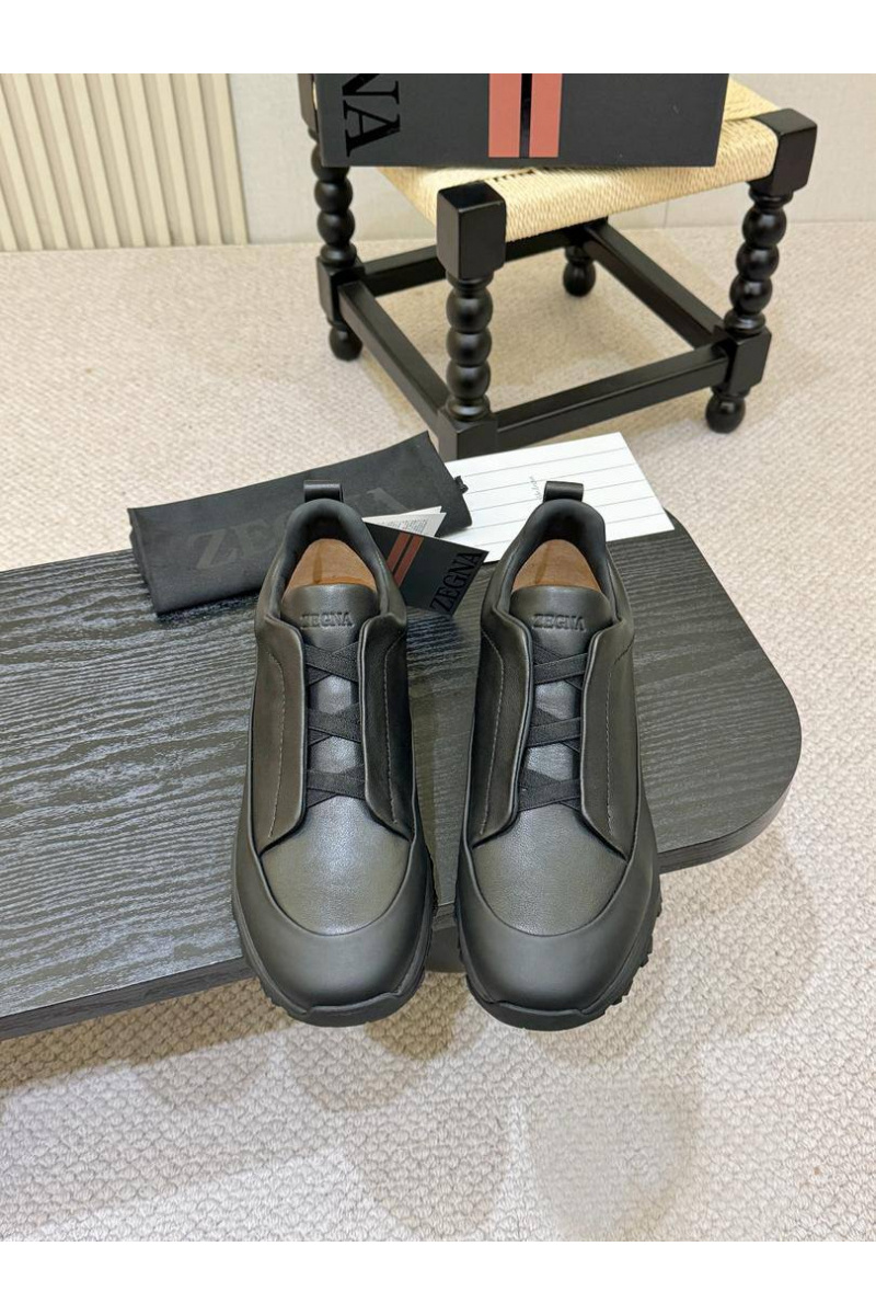 Zegna Кожаные кроссовки Triple Stitch Monte - Black