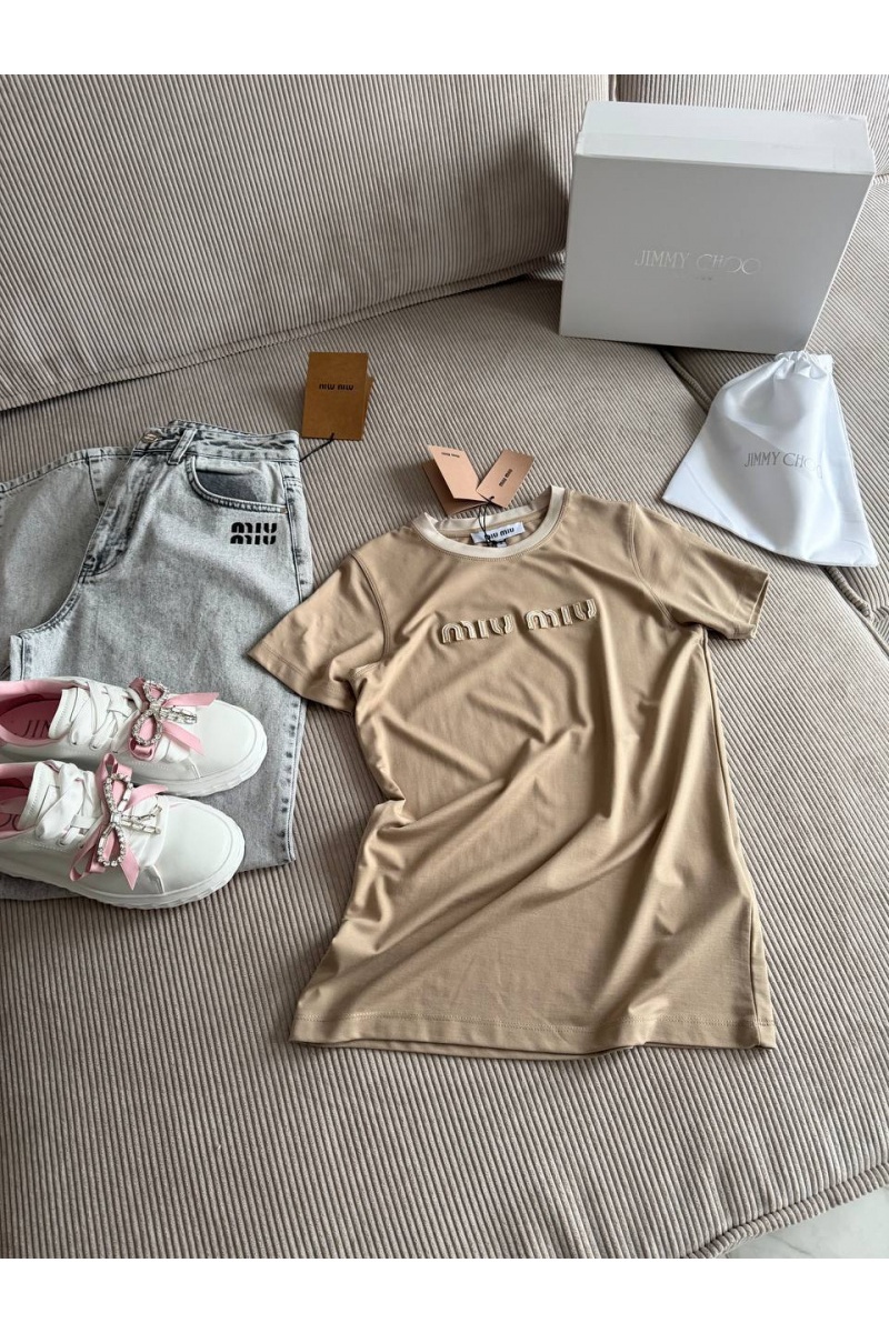 MIU MIU Женская бежевая футболка premium
