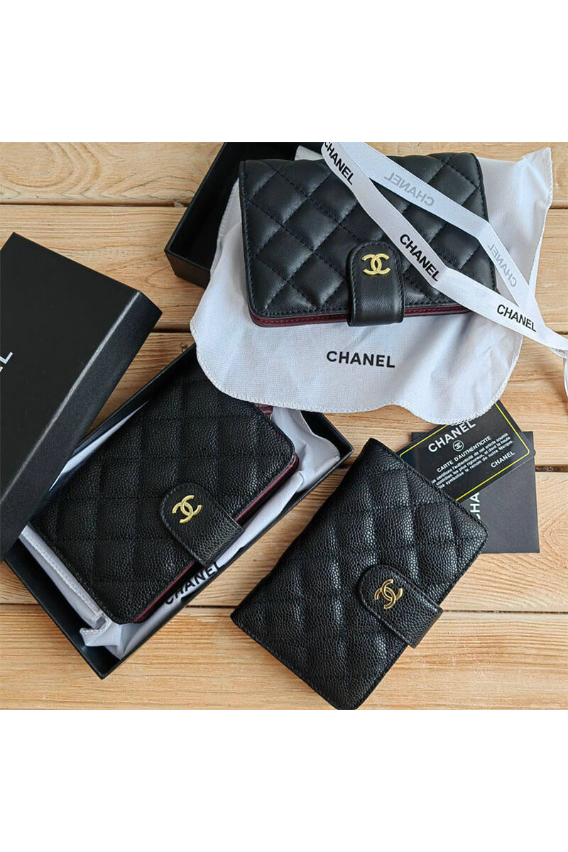 Chаnеl Кожаное портмоне чёрного цвета Smooth 15x10 см
