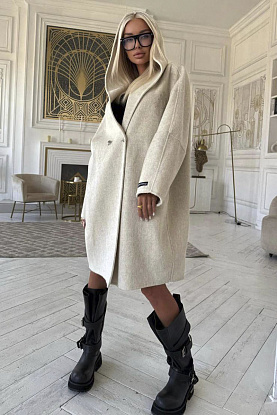 Женское пальто с капюшоном premium - Beige