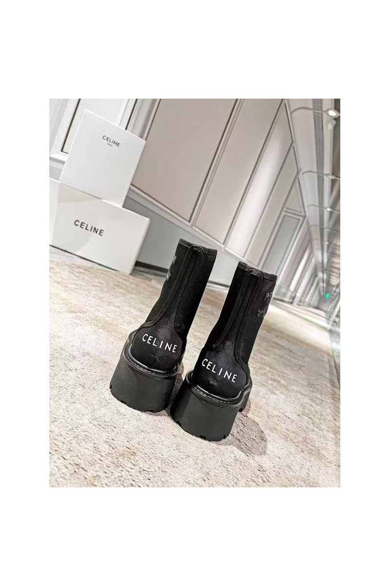 Celine Женские кожаные ботинки чёрного цвета