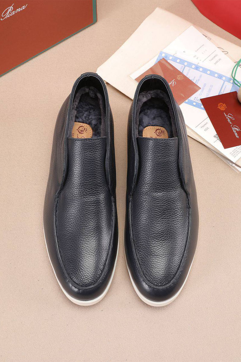 Loro Piana Кожаные лоферы с мехом Open Walk - Navy