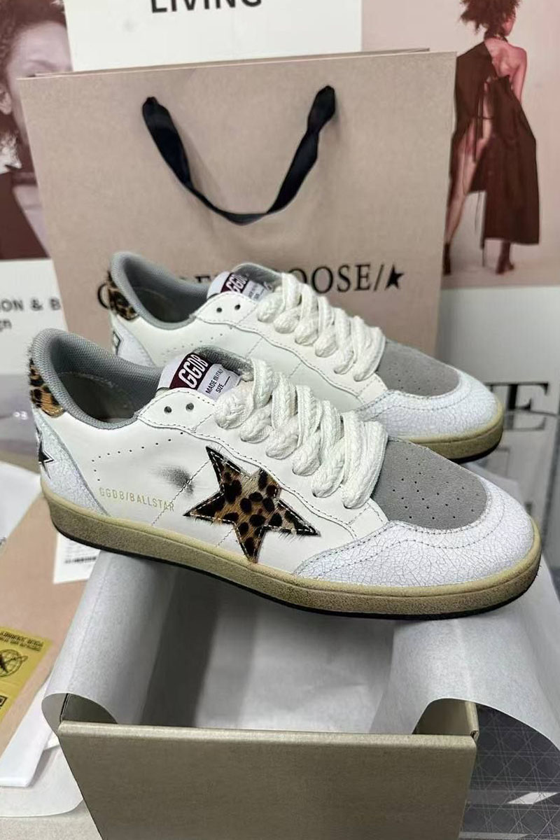 Designer Clothing Женские кожаные кроссовки Golden Goose Ball Star Premium - White Leopard