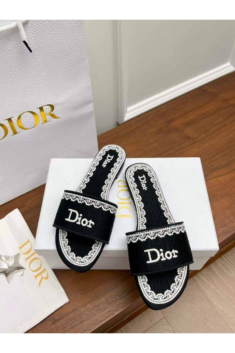 Dior Женские шлепанцы Dway Slide Embroidered Cotton premium