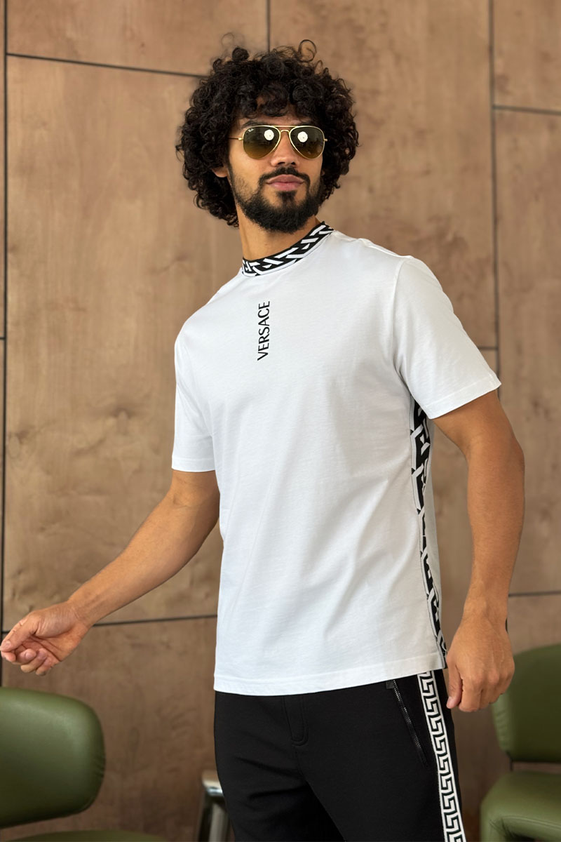 Versace Белая мужская футболка La Greca trim