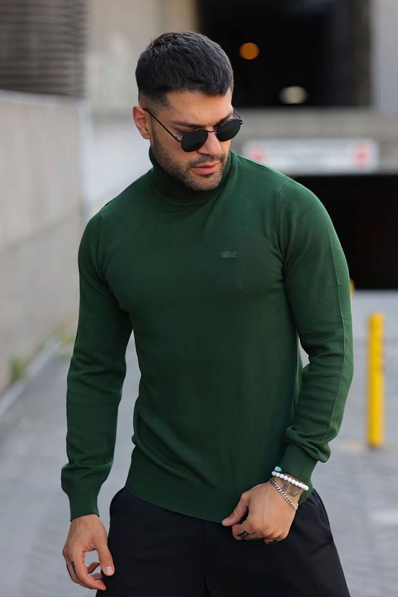 Lacoste Мужская зелёная водолазка logo-patch 