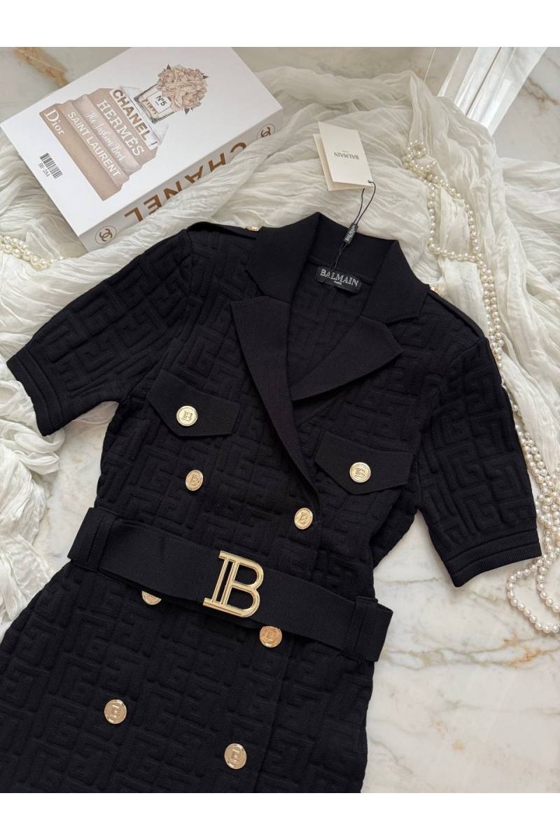 Balmain Женское бандажное мини платье чёрного цвета