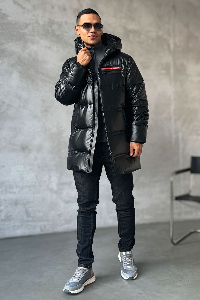 Prada Мужская чёрная парка Linea Rossa