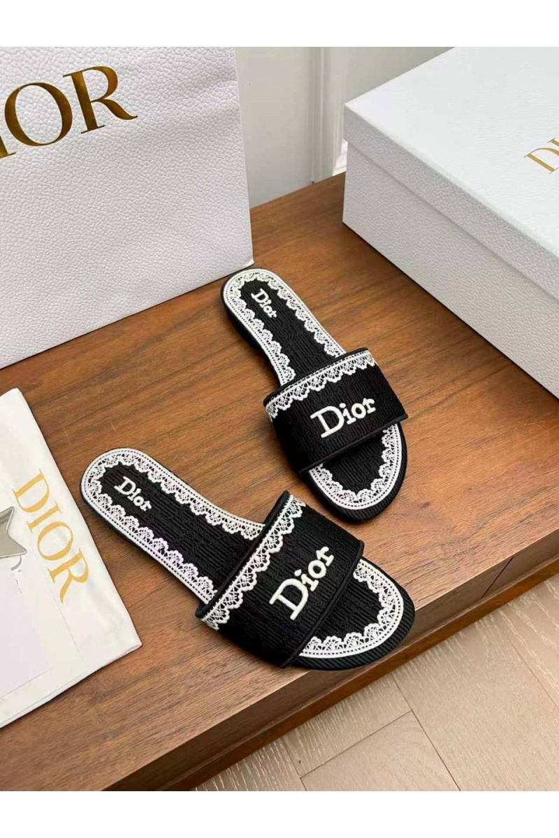 Dior Женские шлепанцы Dway Slide Embroidered Cotton premium