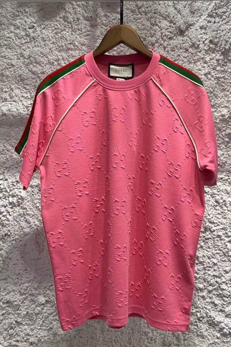 Gucci Розовая оверсайз футболка logo all-over embossed