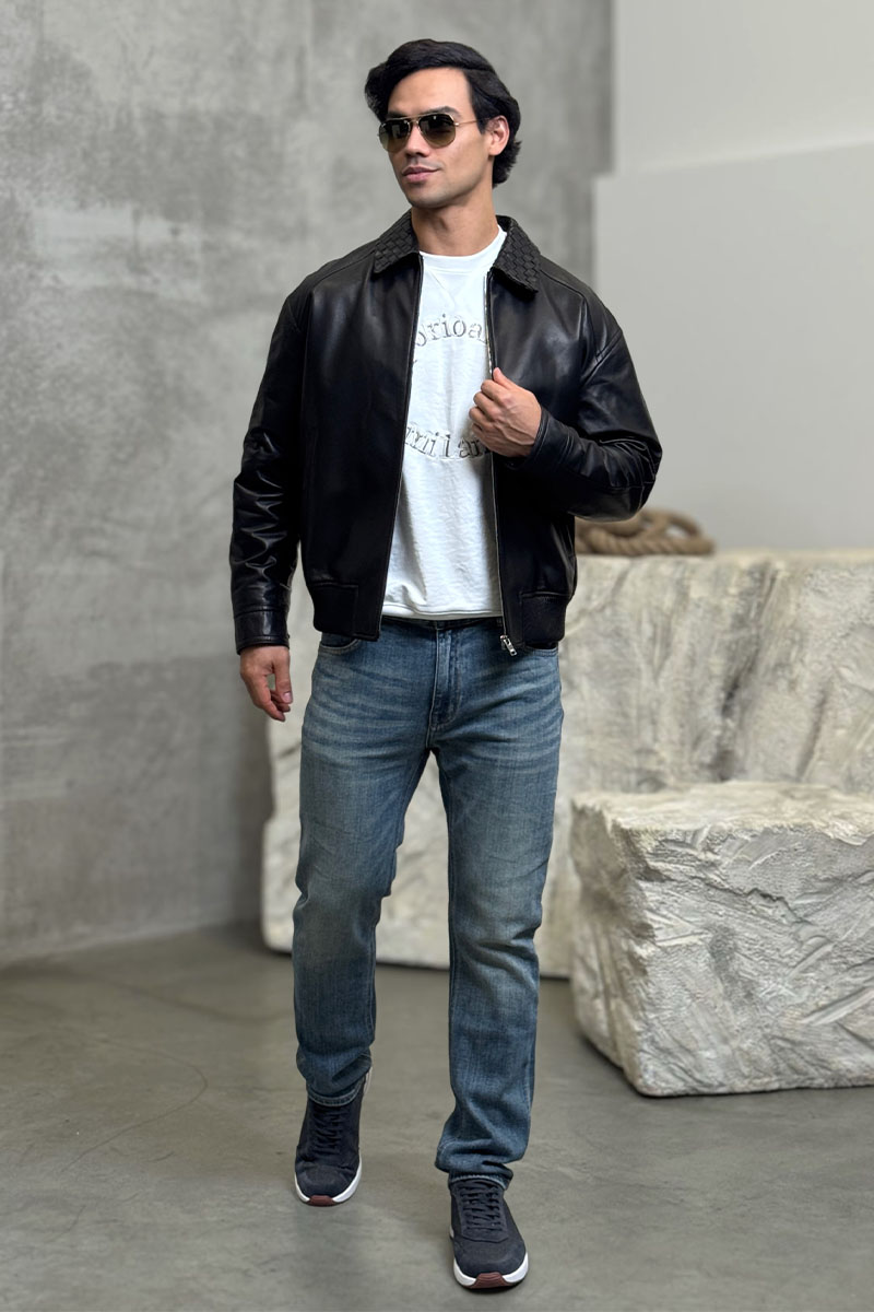 Bottega Veneta Мужская кожаная куртка premium