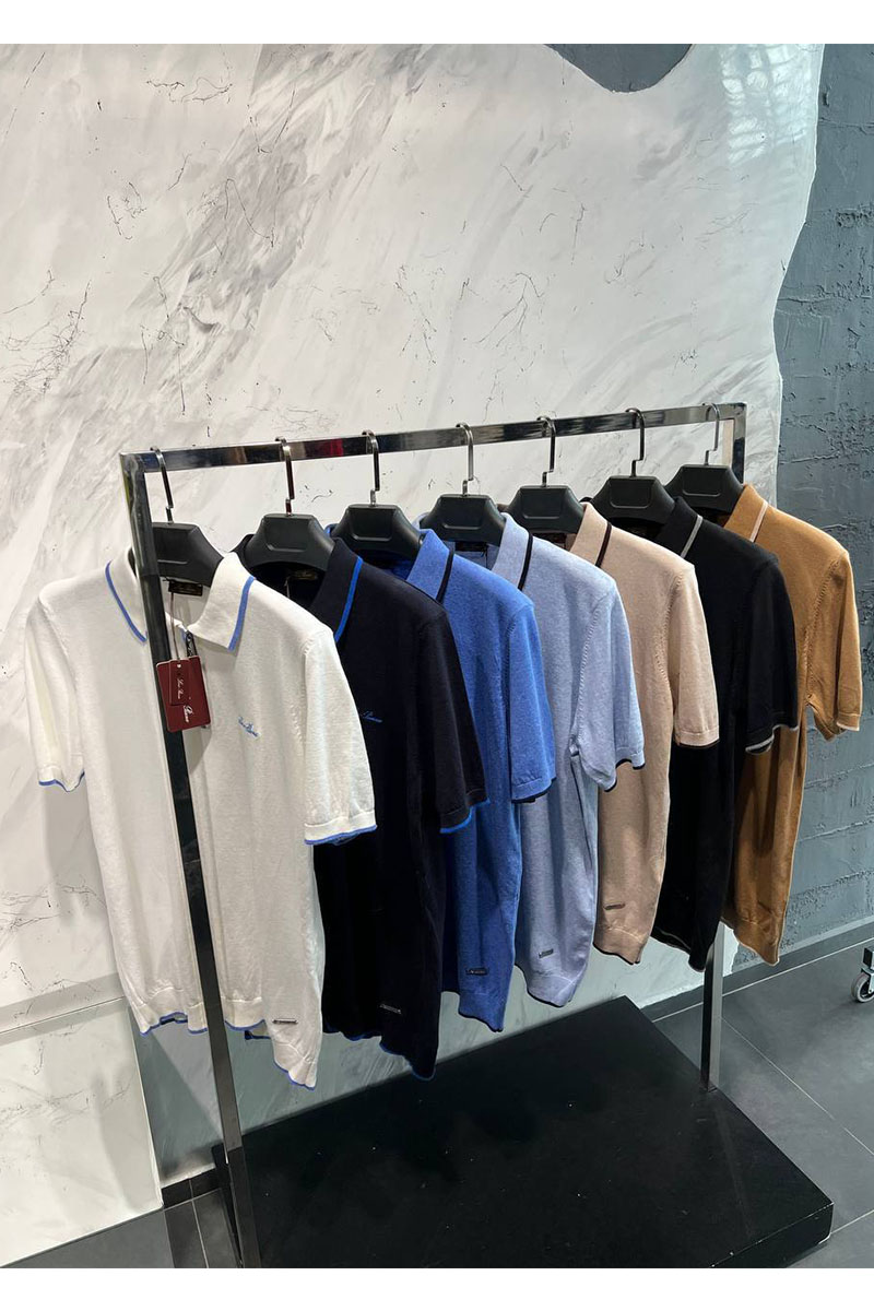 Loro Piana Мужское тёмно-синее поло zip-neck