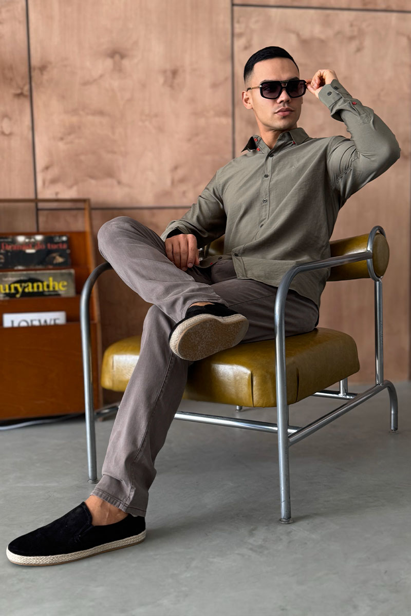 Hermes Мужская рубашка H embroidered - Khaki 