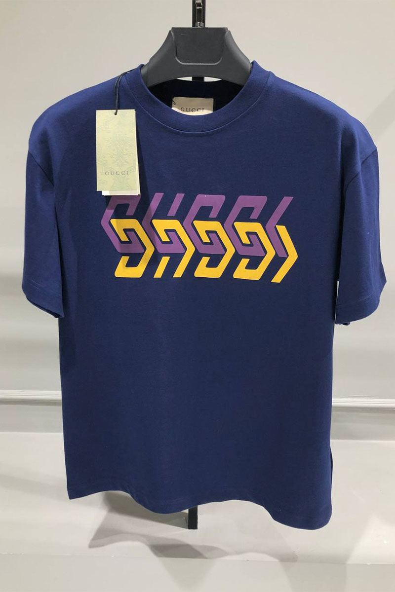 Gucci Синяя оверсайз футболка mirror-logo