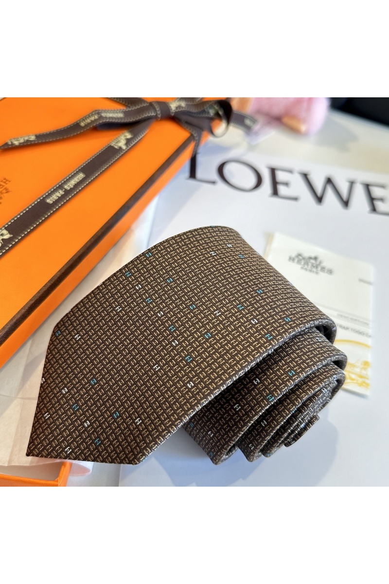 Hermes Галстук  geometric logo-print premium - Brown