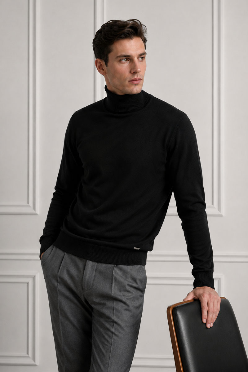 Designer Clothing Мужская чёрная водолазка Maglione 