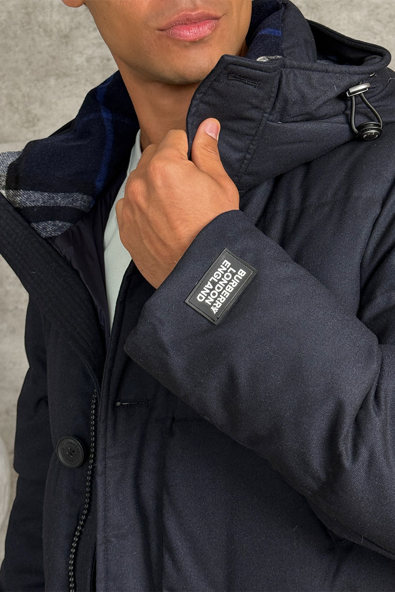 Burberry Мужской тёмно-синий пуховик logo-patch 