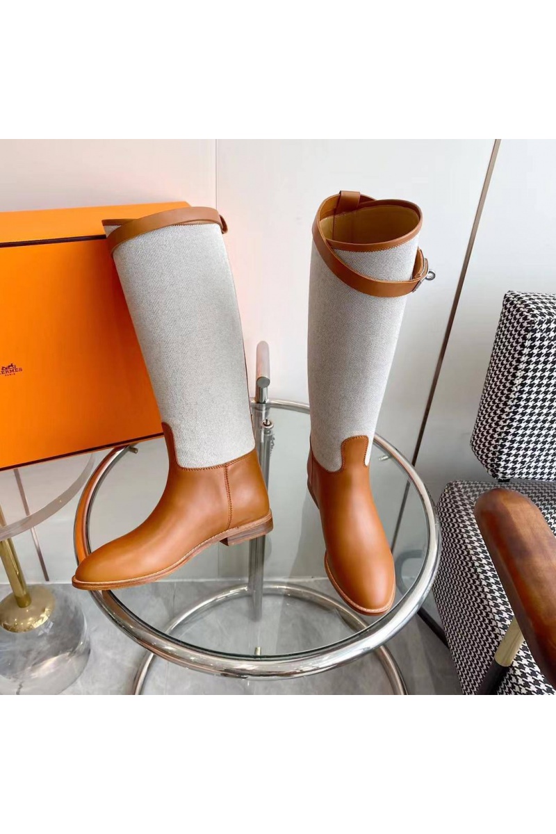 Hermes Женские кожаные сапоги Premium - Brown / White