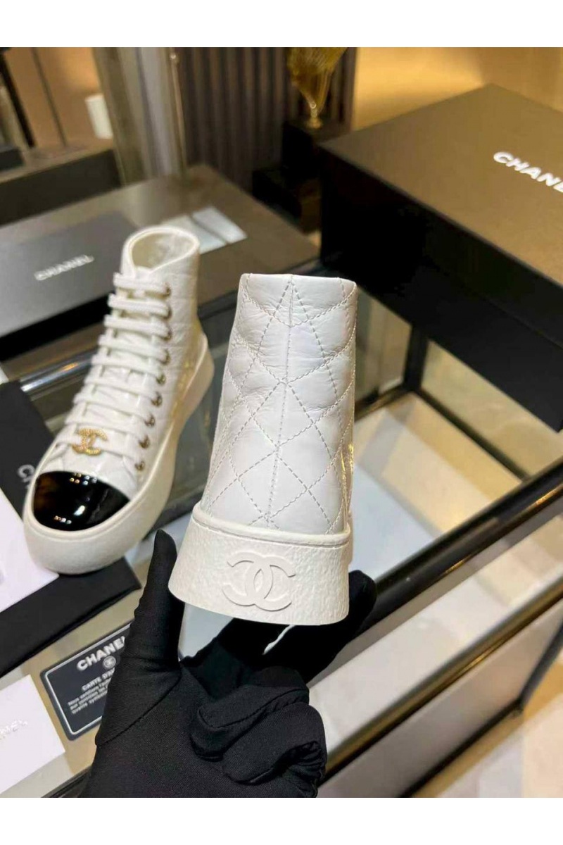 Chаnеl Женские кожаные кроссовки High Top premium