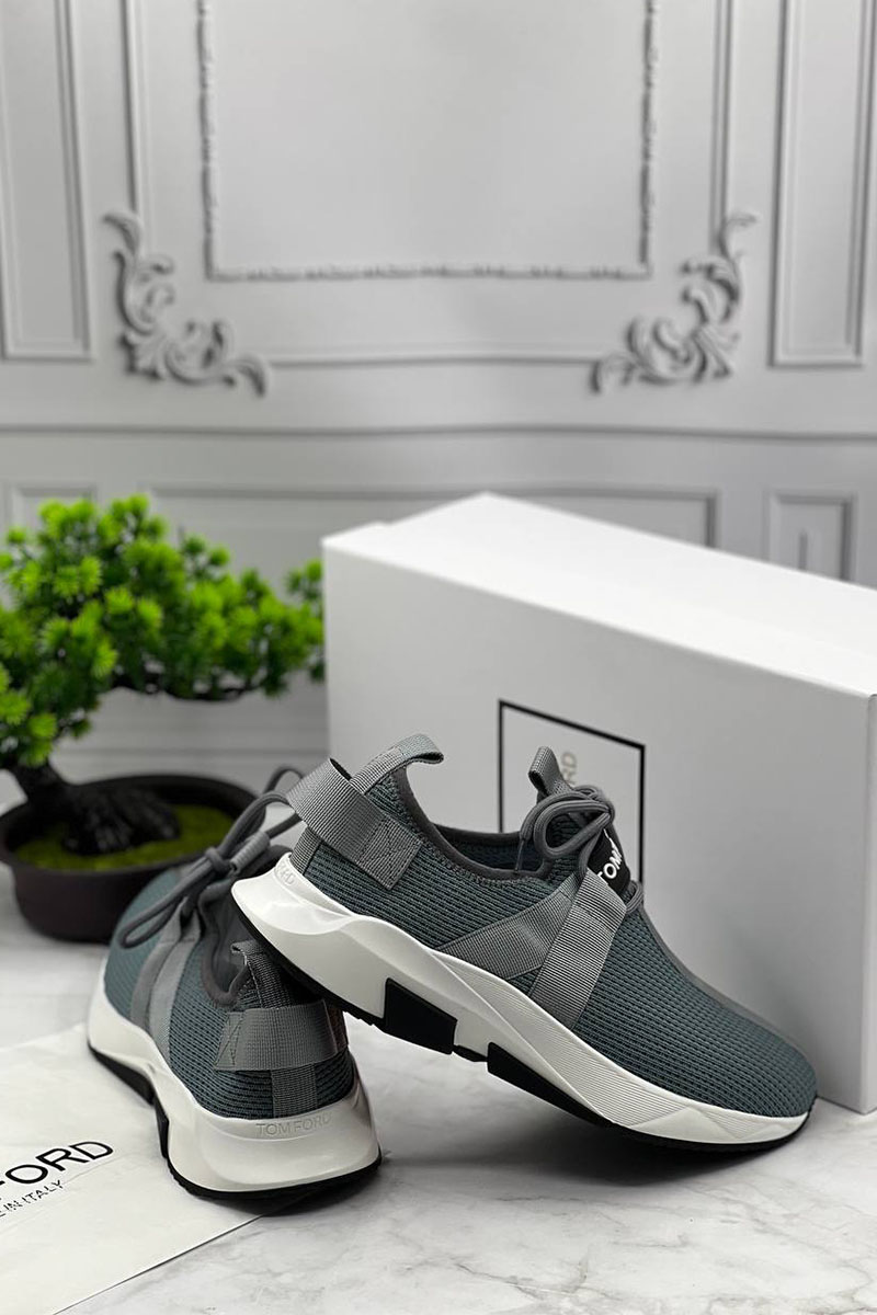 Tom Ford Мужские текстильные кроссовки серого цвета