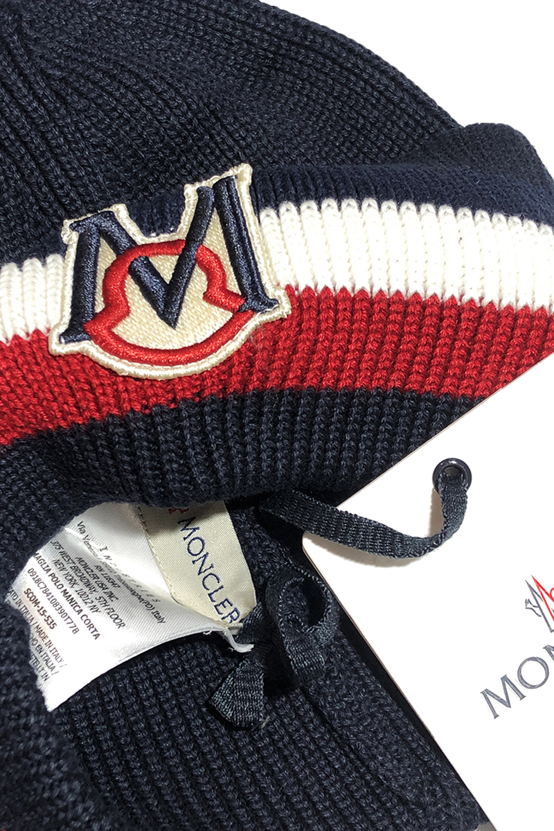Moncler Мужская брендовая шапка тёмно-синего цвета
