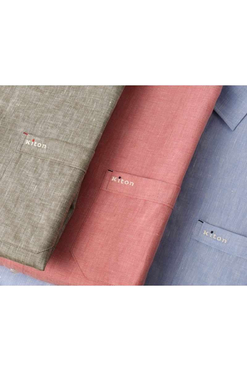 Kiton Льняная рубашка голубого цвета premium