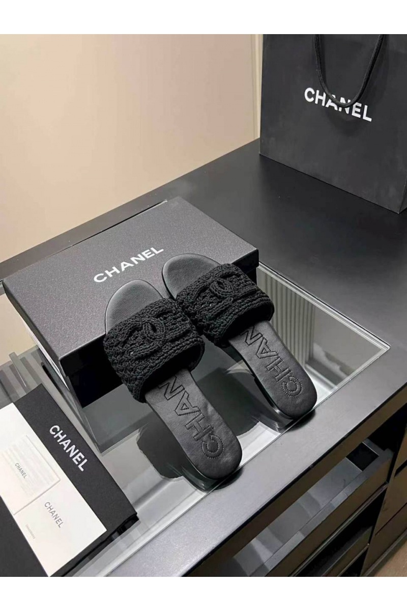 Chаnеl Женские кожаные шлёпанцы premium