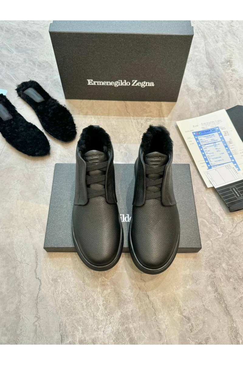 Zegna Кроссовки с мехом Triple Stitch - Black