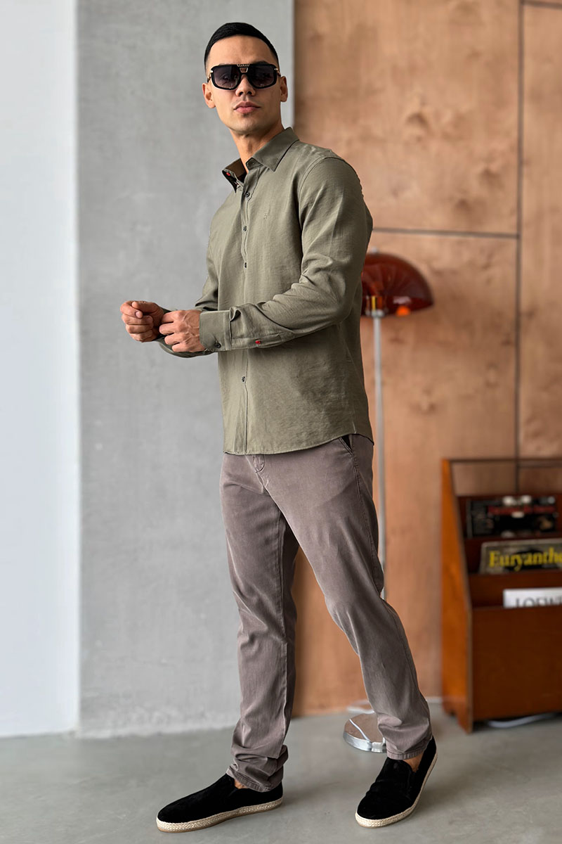 Hermes Мужская рубашка H embroidered - Khaki 