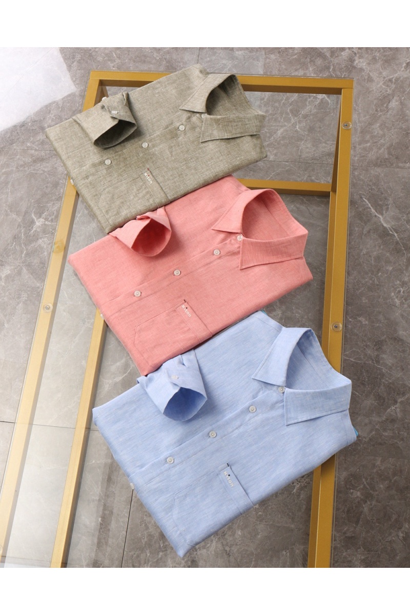 Kiton Льняная рубашка цвета хаки premium