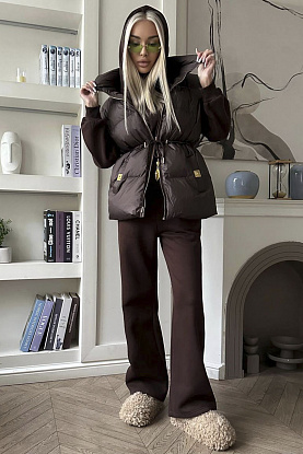 Женский костюм тройка на флисе premium - Brown